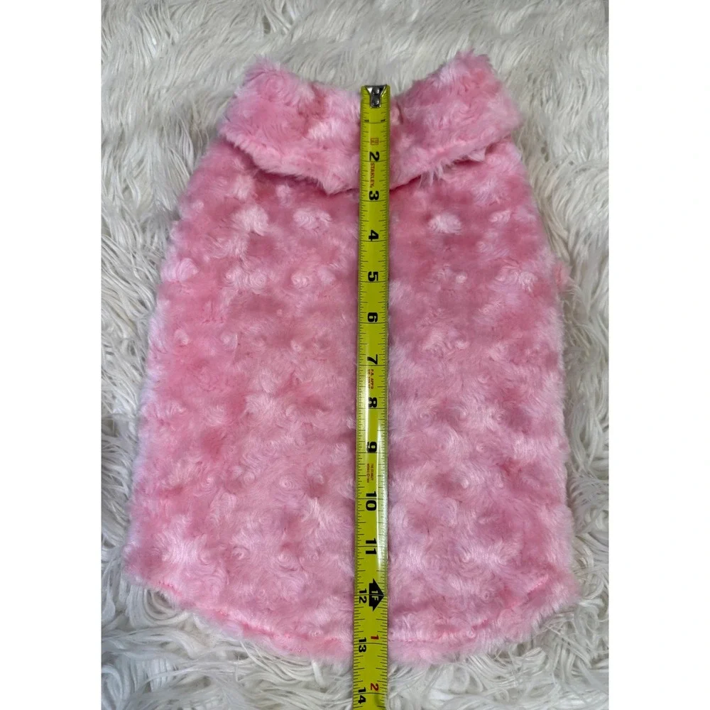 Pink Faux Fur Rosebud Swirl Pet Vest Dog Sweater Small Pink Plush Jacket